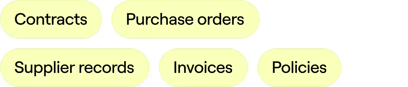 Tags for contracts, purchase orders, supplier records, invoices and policies