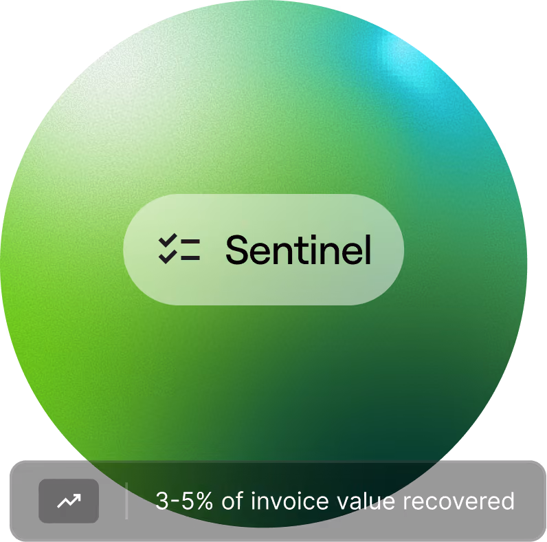 Sentinel agent, credited with 3 to 5% of invoice value recovered