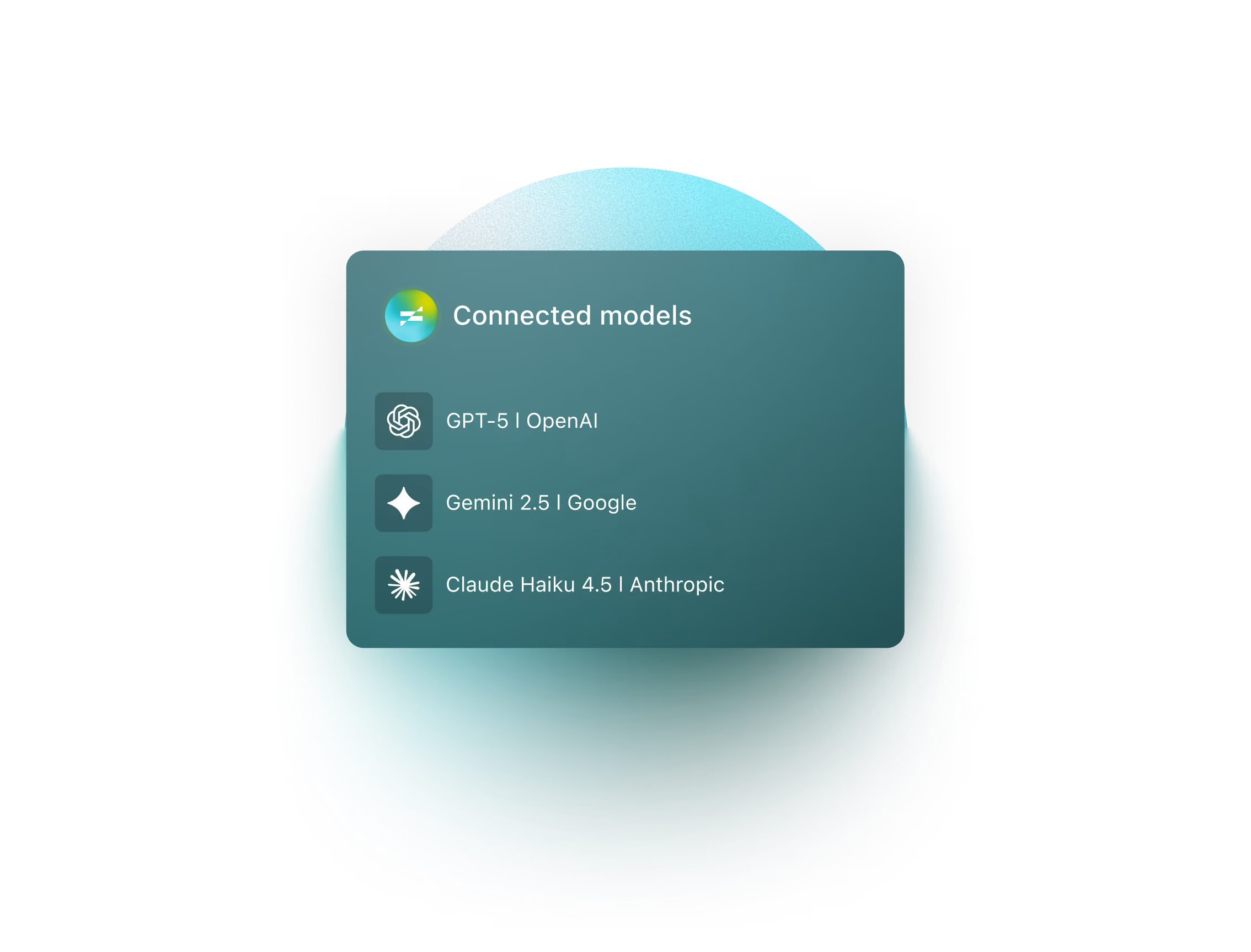 Connected models listing GPT-5 from OpenAI, Gemini 2.5 from Google and Claude Haiku 4.5 from Anthropic