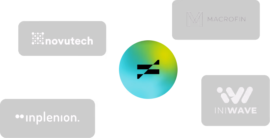 Pivot logomark surrounded by partner logos: Novutech, Macrofin, Inplenion and Iniwave