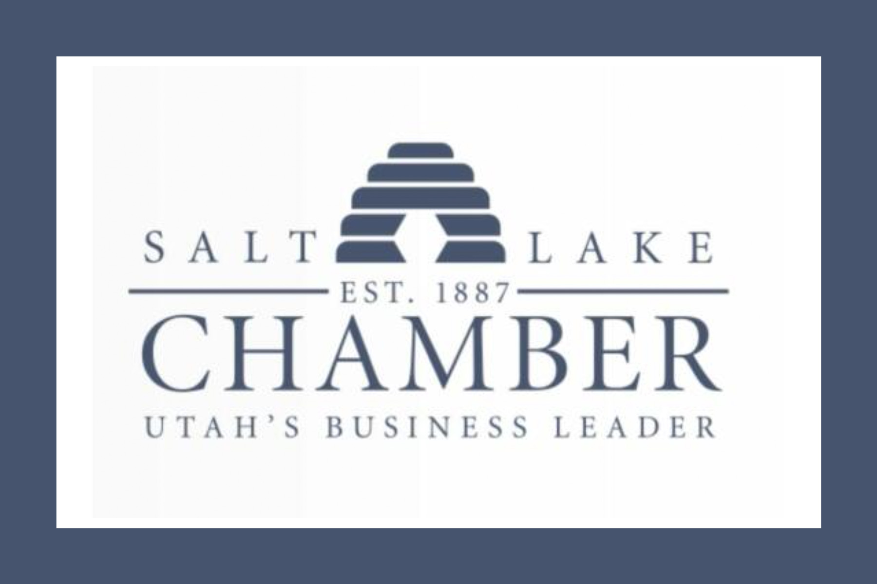 Logo of Salt Lake Chamber featuring a stylized beehive above the text, with "Salt Lake" on either side, "Est. 1887" below, and "Utah's Business Leader" at the bottom.
