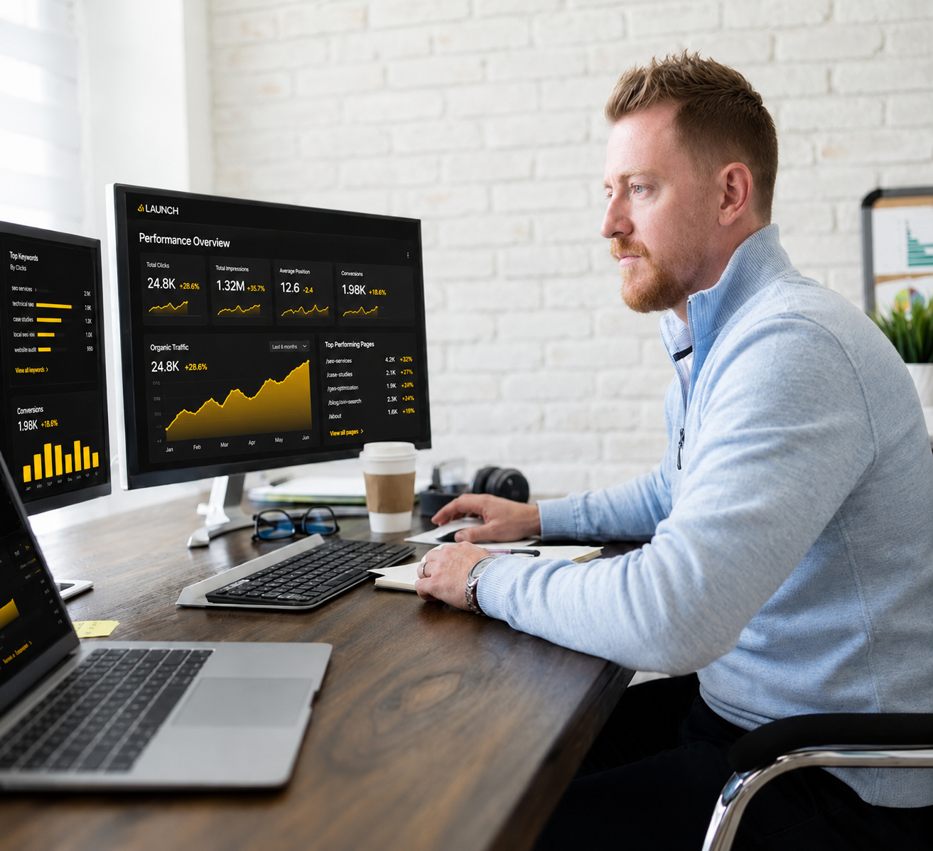 Launch employee working on a company's on-page SEO