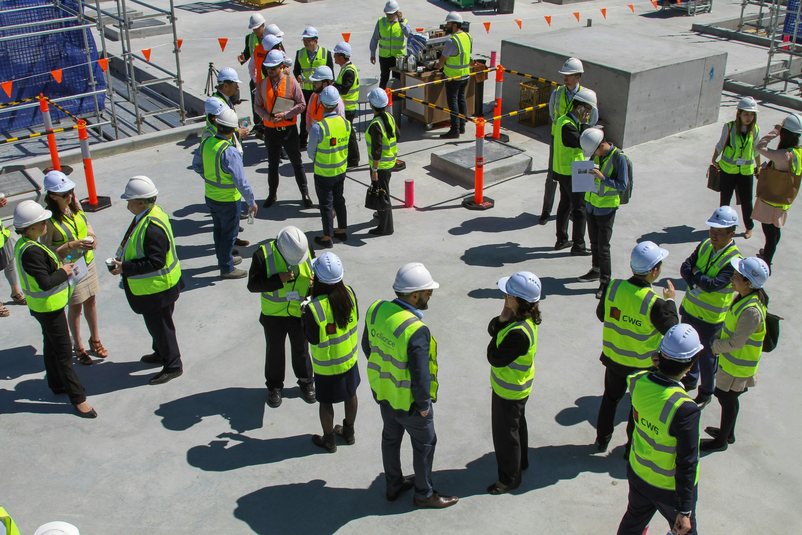 Workers gathered at assembly point on site