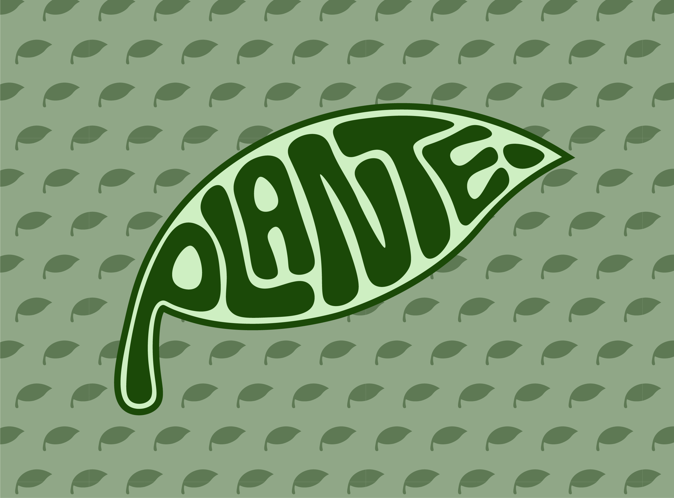 Green leaf shape with the word PLANTED stylized inside against a patterned leaf background. Representing PLANTE's logo.