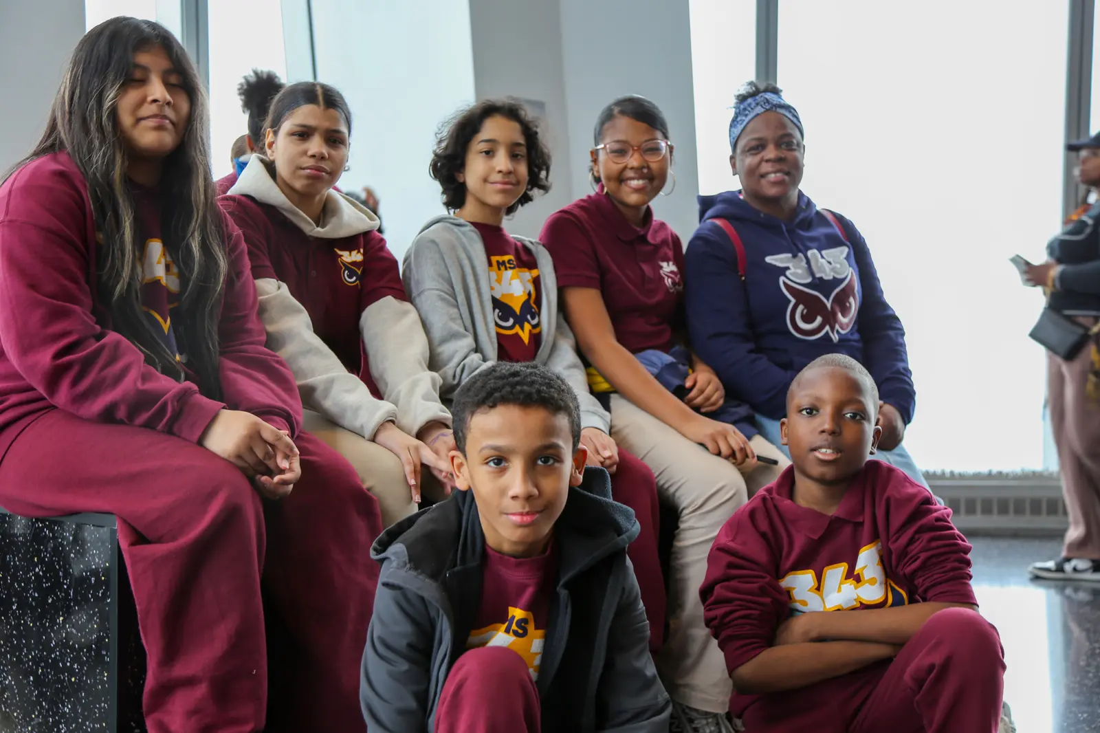 MS 343 students posing together during a school field trip