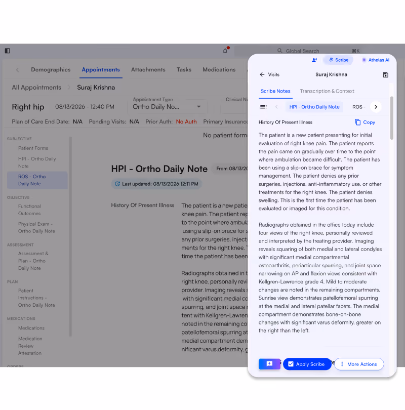AI scribe generates clinical notes directly within the patient record.
