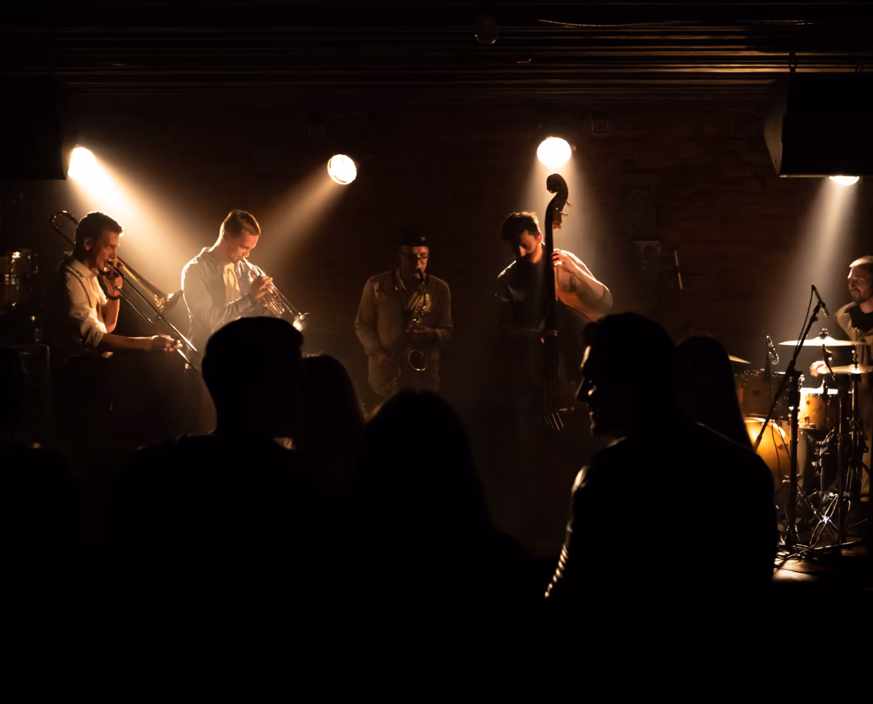 Jazz band performing live on stage.