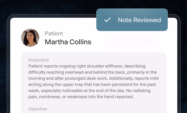 Patient SOAP note marked as reviewed.