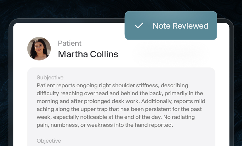 Patient SOAP note marked as reviewed.
