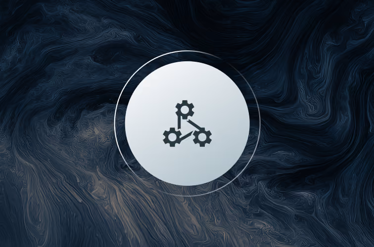 Workflow automation icon on a dark abstract background.