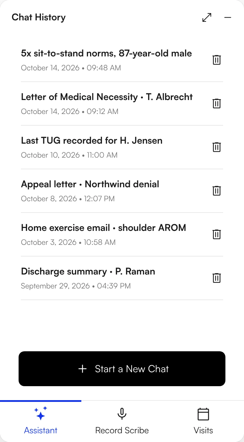 Assistant history list beside the chart