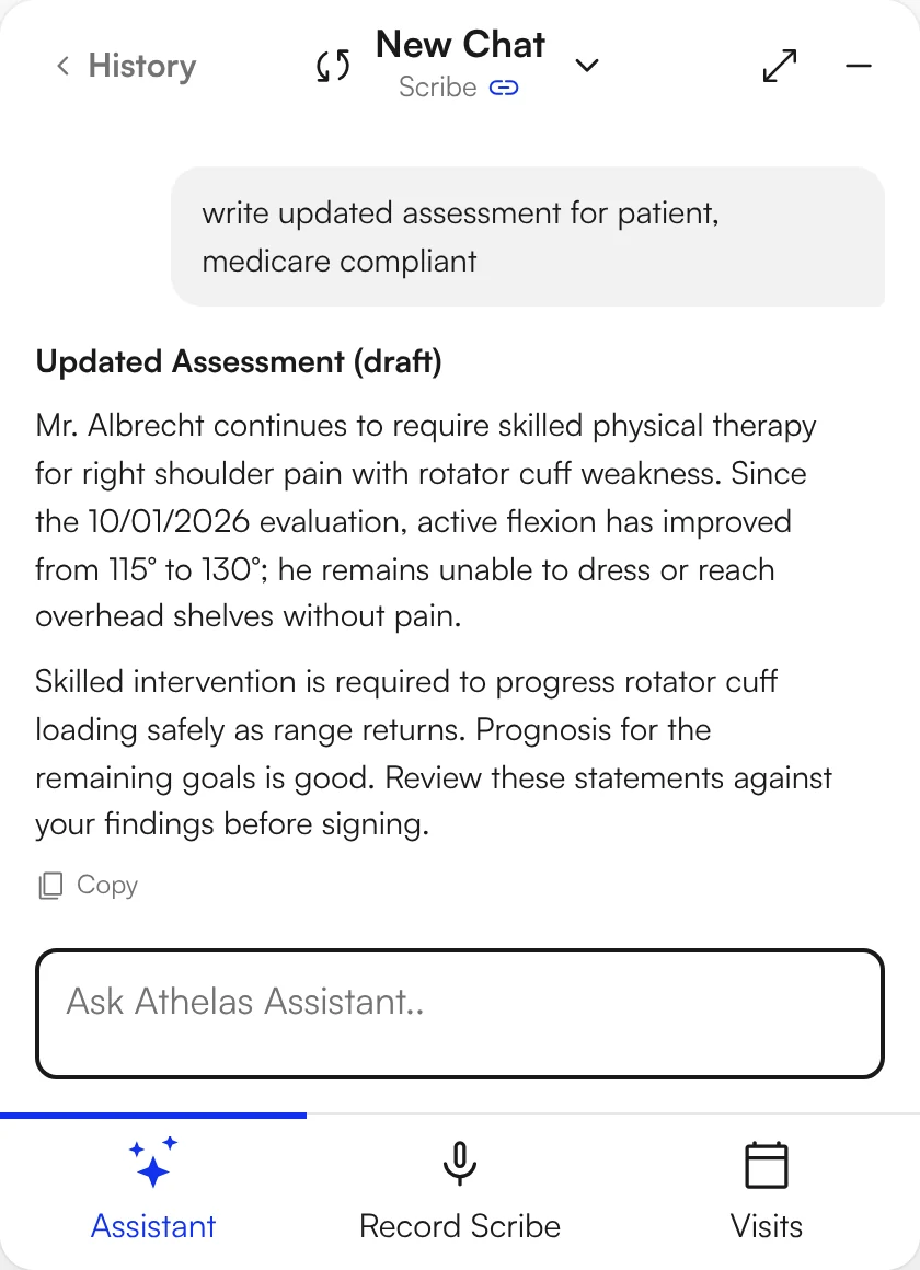 Assistant drafting a Medicare-compliant updated assessment