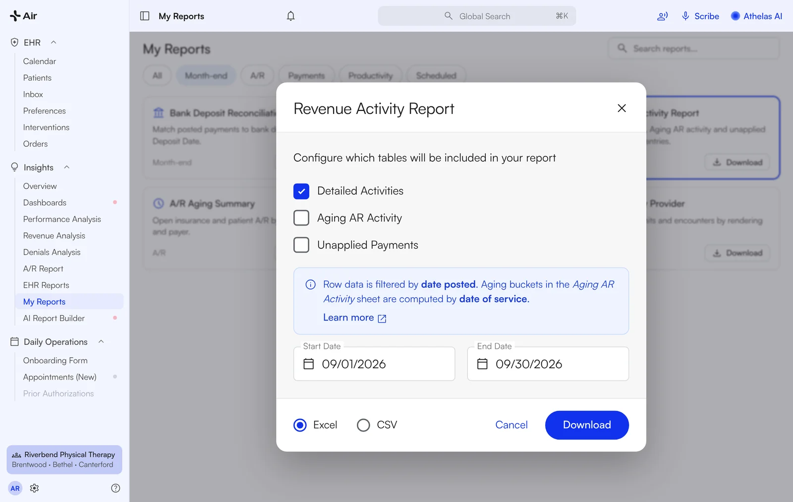 Bank Deposit Reconciliation Report in Air