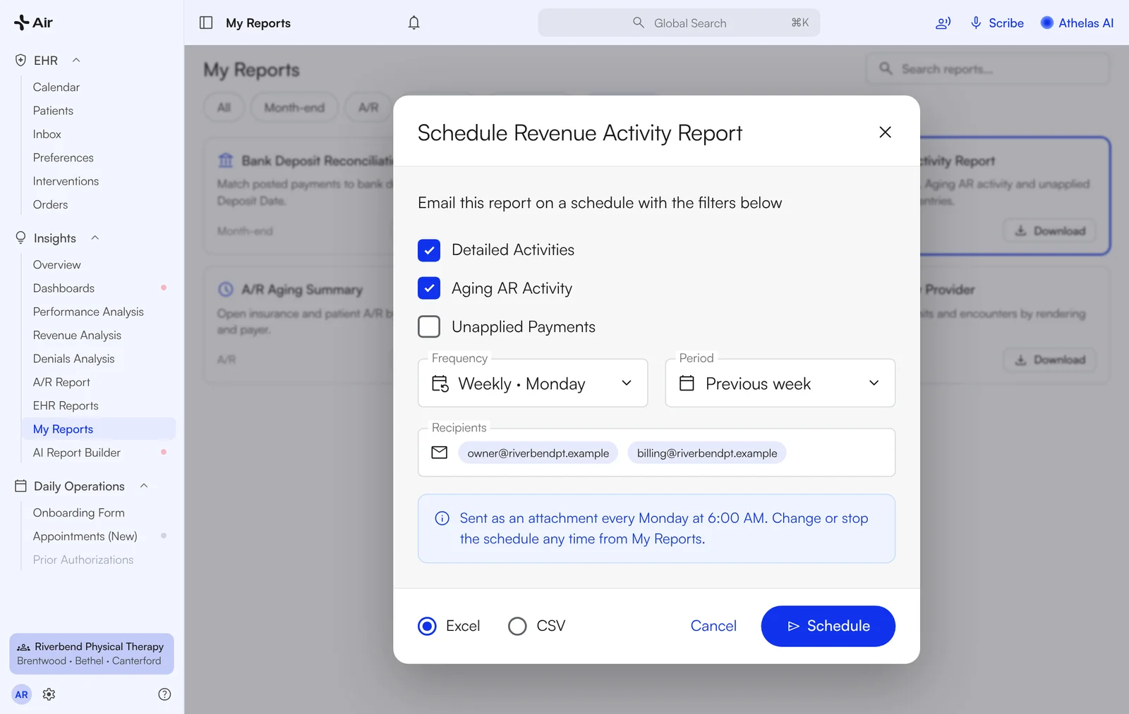 Scheduled revenue report settings in Air