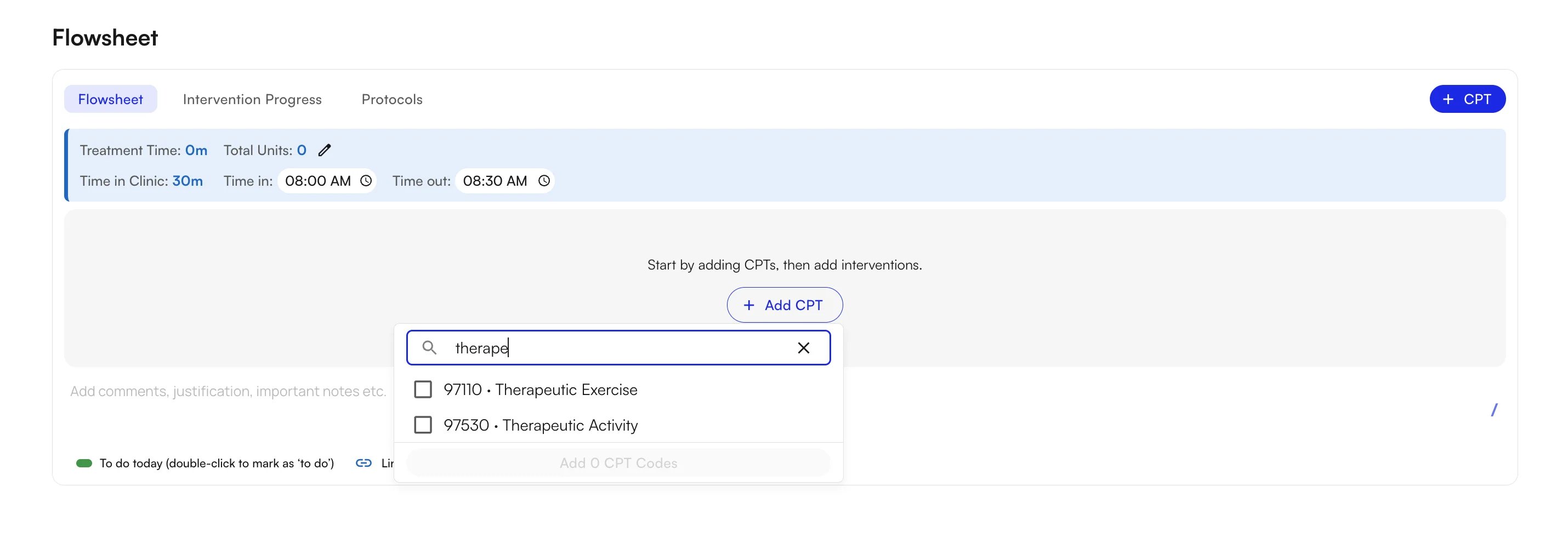 CPT block fields after selecting a procedure code