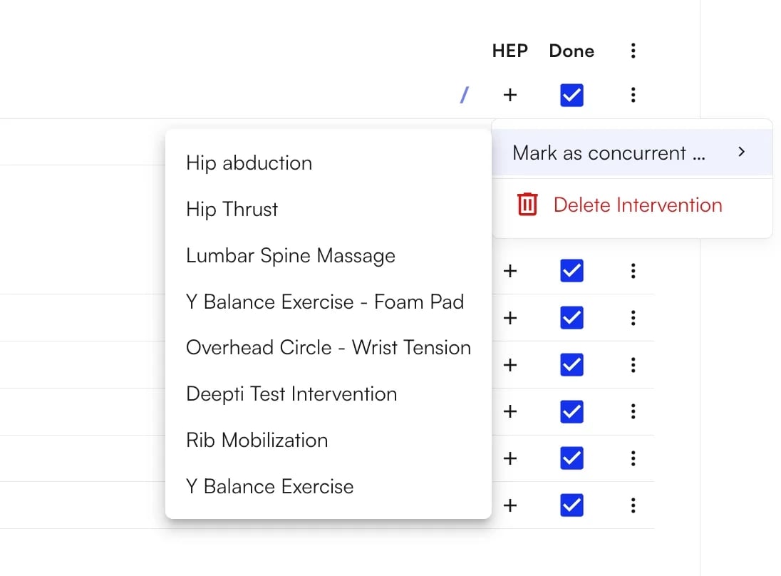 Marking two interventions as concurrent