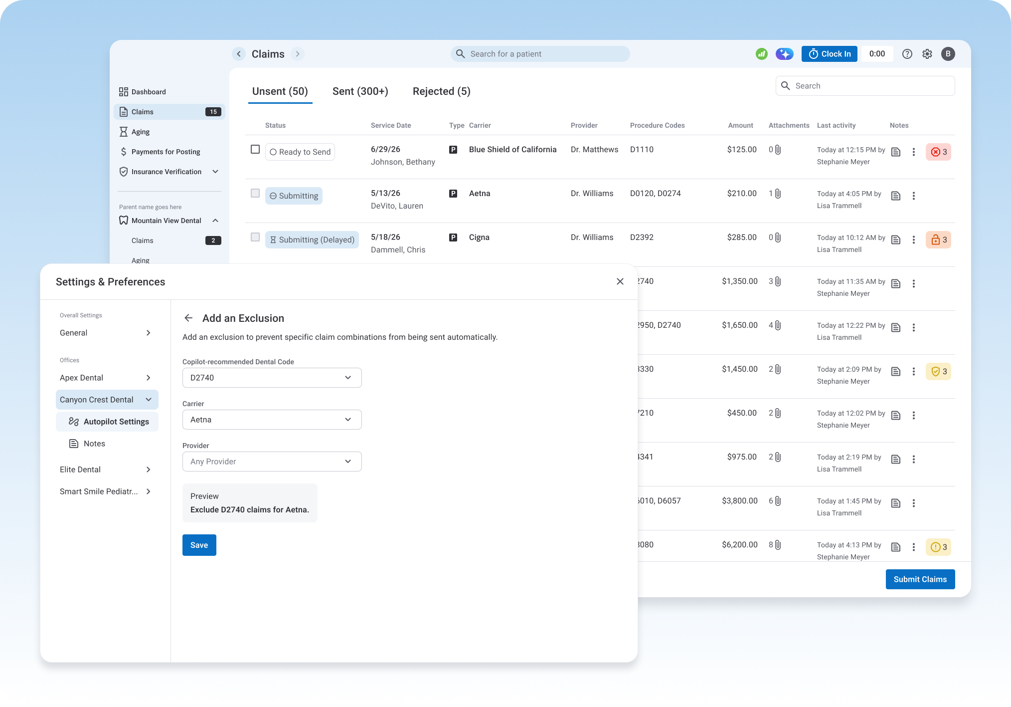 Copilot's insurance verification form, where "Next Field" jumps the user to each missing field until the plan is complete and saved.