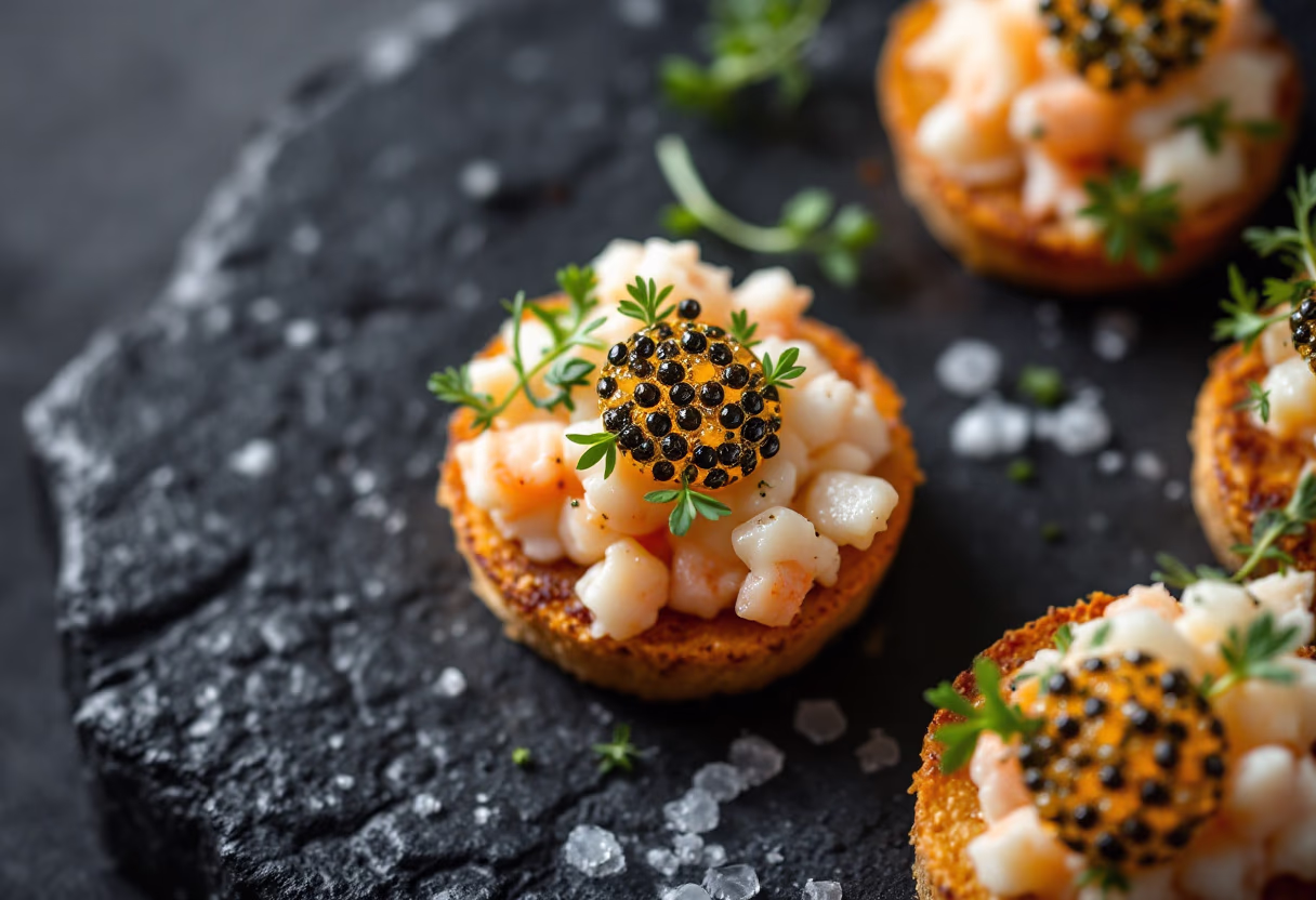 Plated gourmet appetizers served at an event