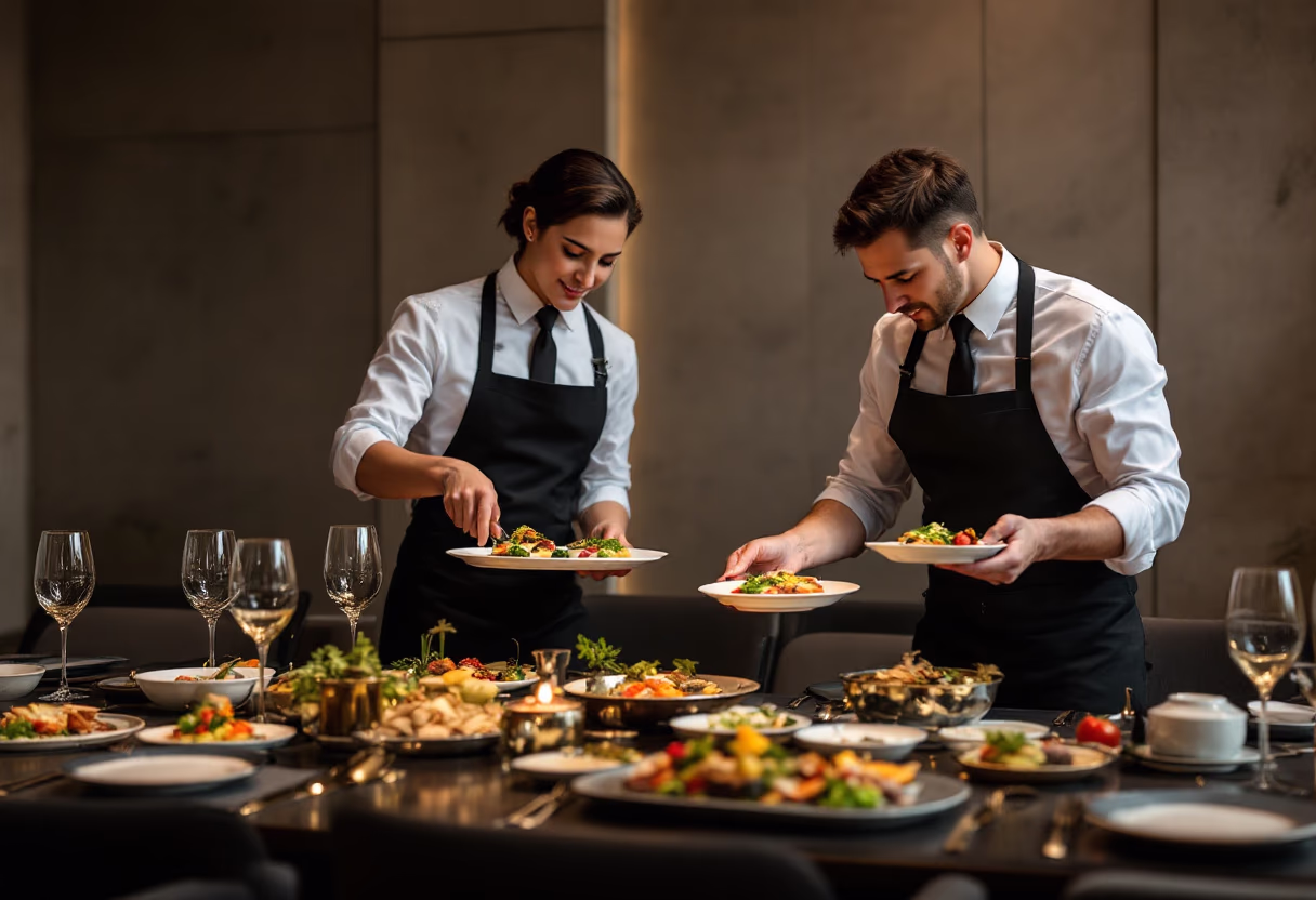 Servers attending a charity fundraising dinner