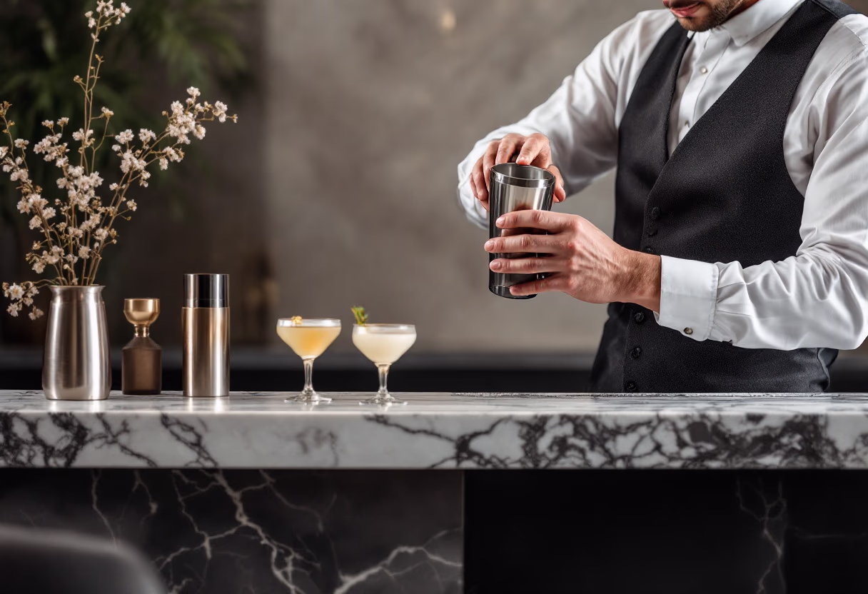 Bartender preparing a cocktail at an event bar