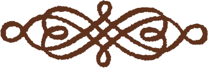 Decorative brown symmetrical flourish design with loops and curls forming an ornate horizontal pattern.