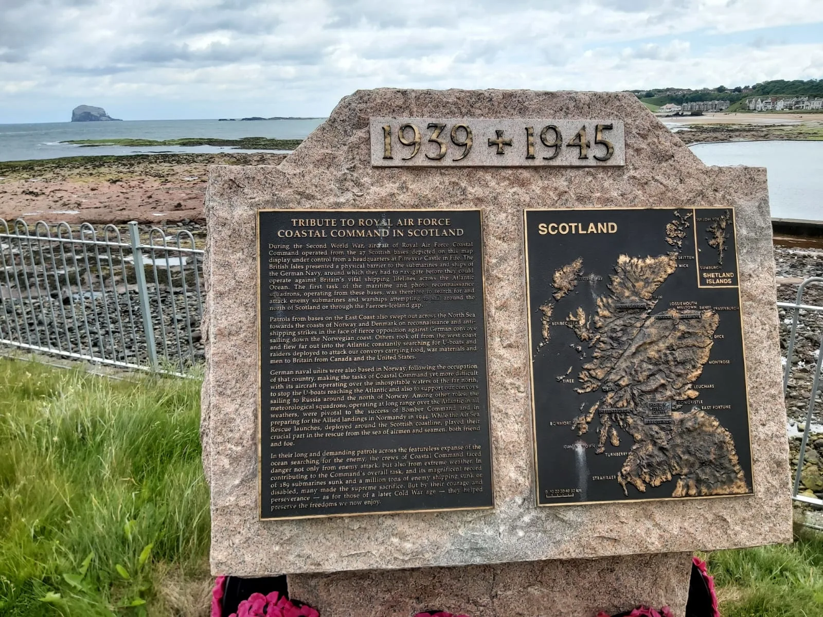 Memorial stone tribute to Royal Air Force Coastal Command in Scotland