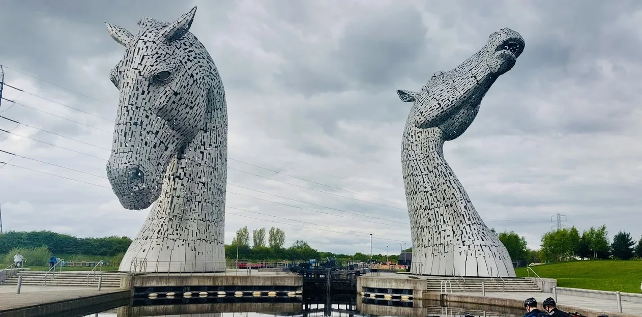 The Kelpies, two giant horse head sculptures at a canal lock in Scotland
