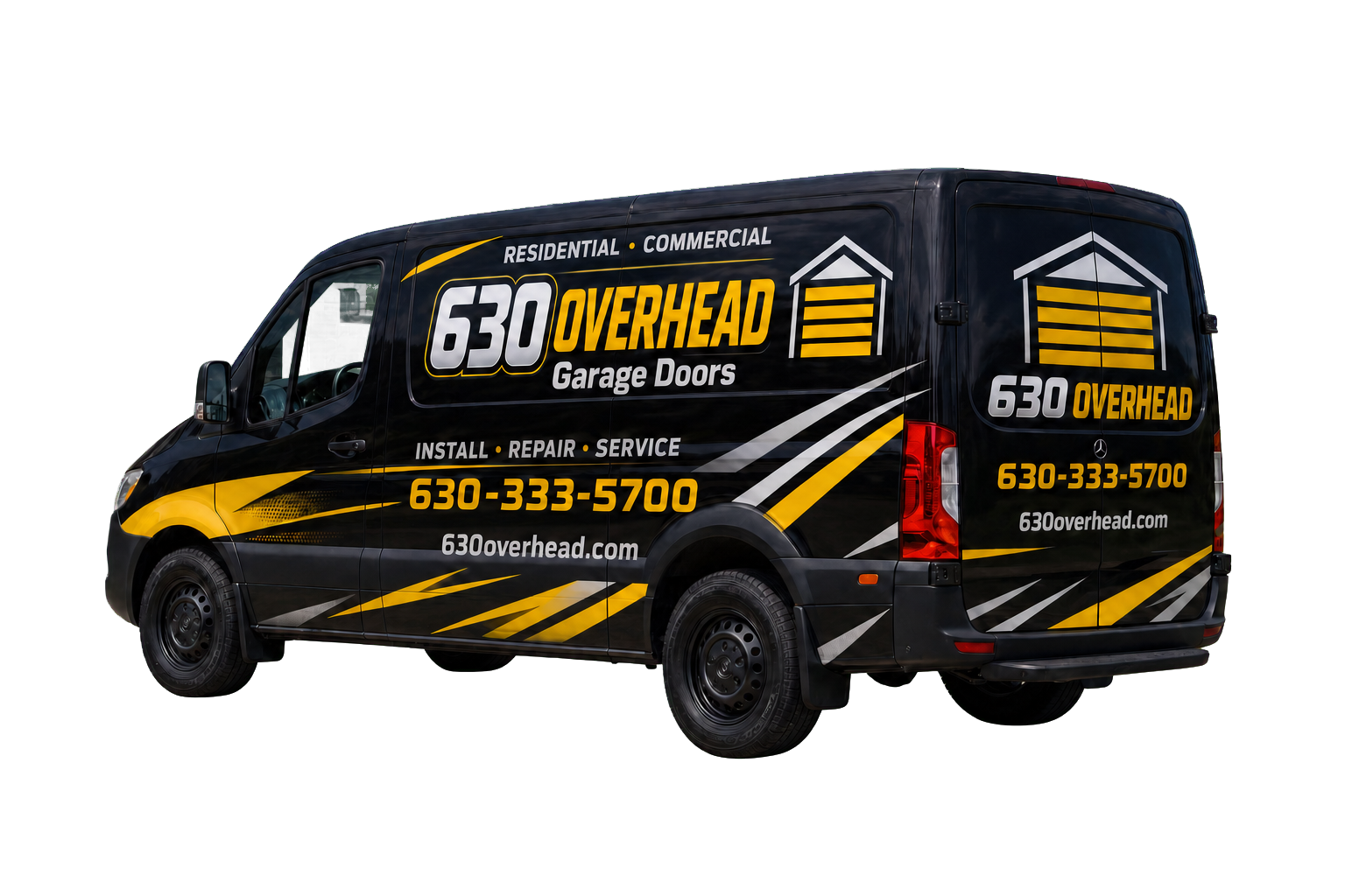 630 Overhead Garage Doors black and yellow service van