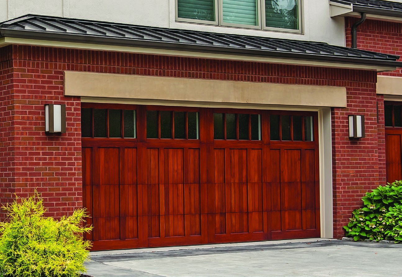Wood-look carriage garage door