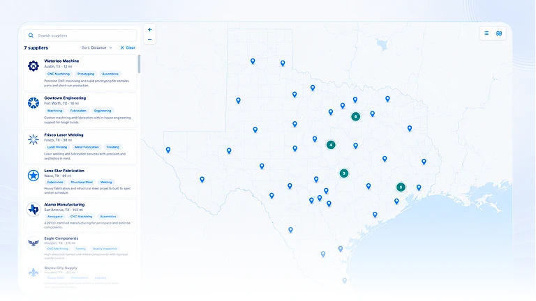 a map graphic with pins on it