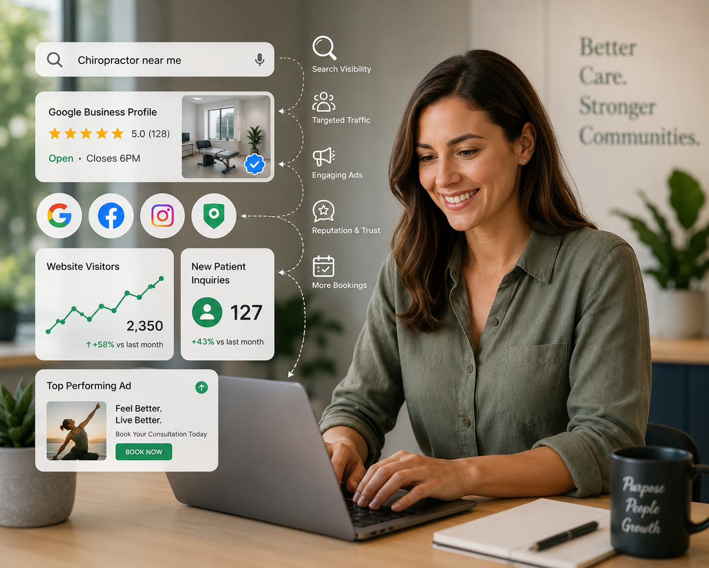 Woman with Laptop performing digital marketing