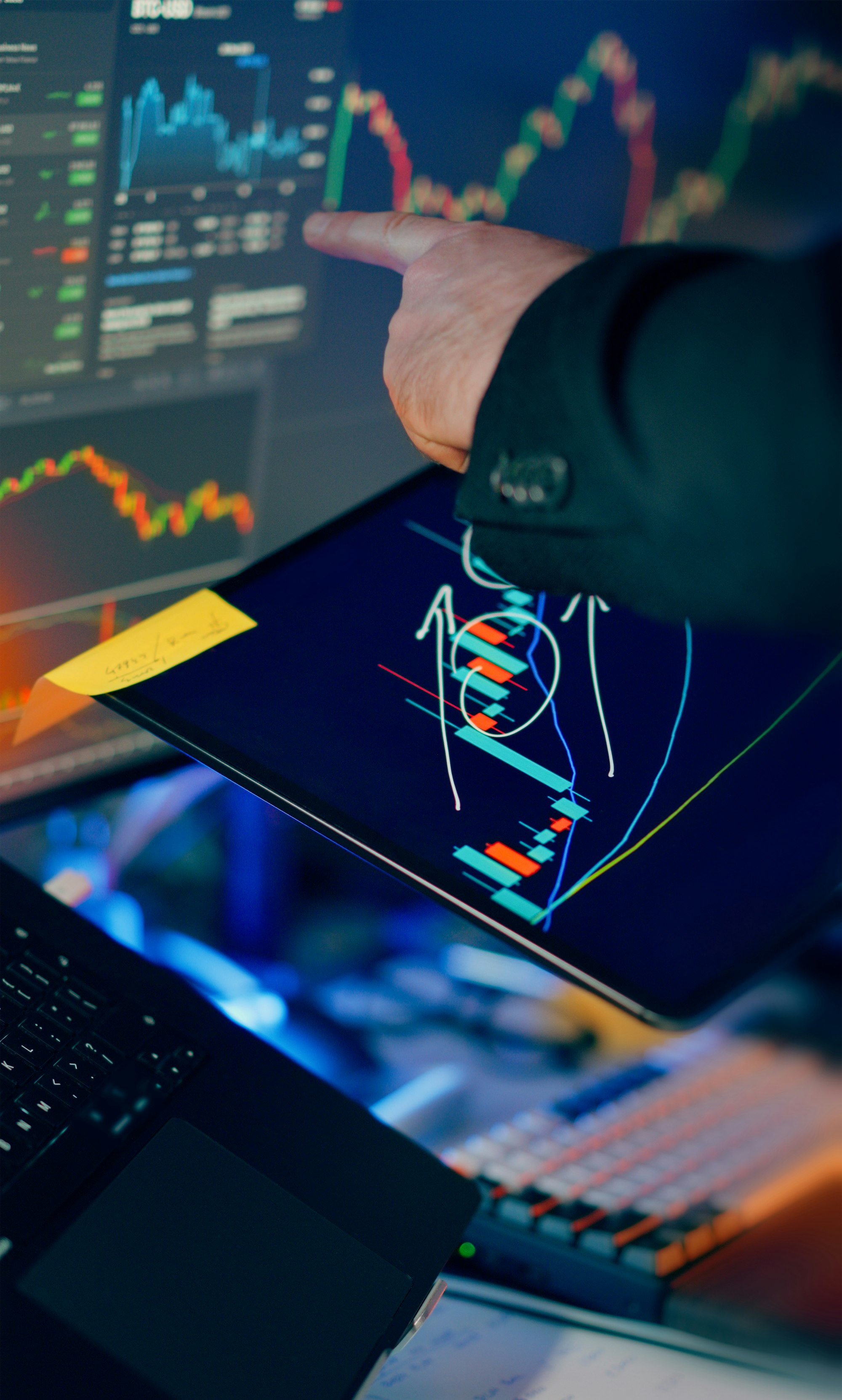 Multi-screen trading workstation with market charts