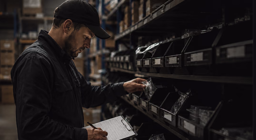 Warehouse worker performing an inventory check.