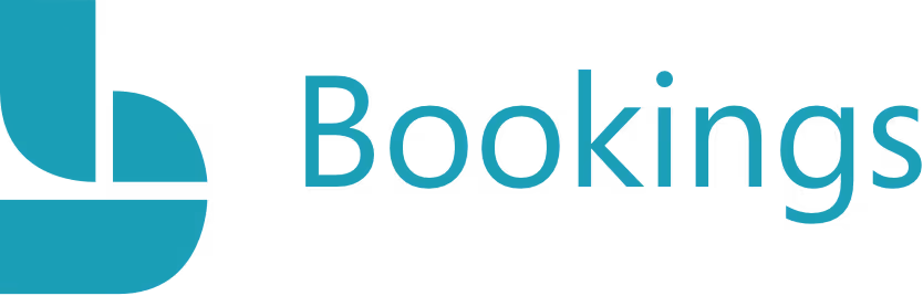 Microsoft Bookings logo with teal icon and text.