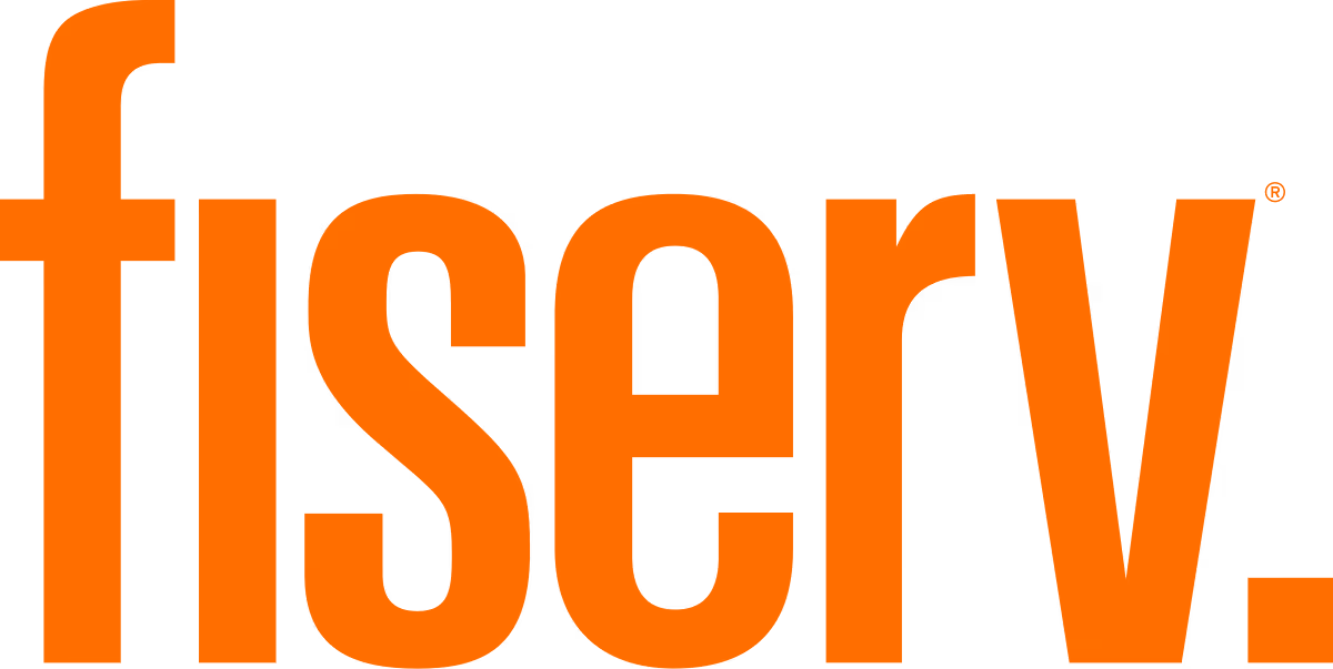 Fiserv company wordmark in bold orange letters.