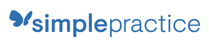 SimplePractice logo with a blue butterfly icon and lowercase text.