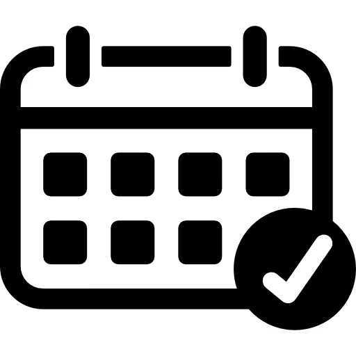 Calendar icon with a checkmark indicating a scheduled or confirmed date.