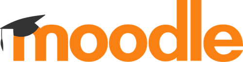 Moodle logo with orange text and a black graduation cap on the letter M