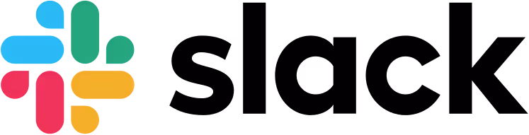 Slack logo with multicolored octothorpe symbol and black text reading Slack.