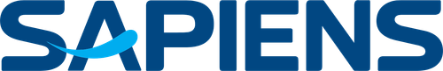 SAPIENS wordmark logo with a stylized curved blue line crossing the A.