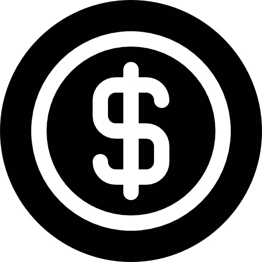 Black dollar sign icon inside two concentric circles on a white background.