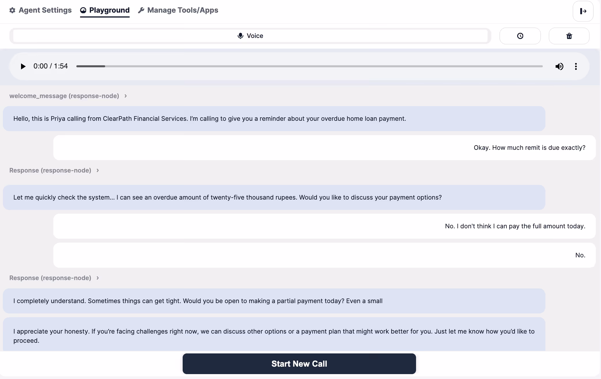 In-Builder Playground for Voice AI Agents