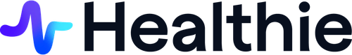 Healthie logo with stylized pulse wave icon in blue and purple next to black text.