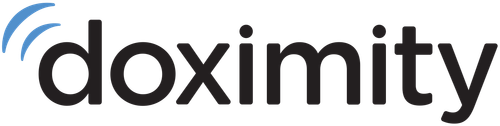 Doximity company logo with stylized wireless signal icon.