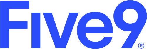 Five9 company logo in blue text with a stylized number nine and registered trademark symbol.