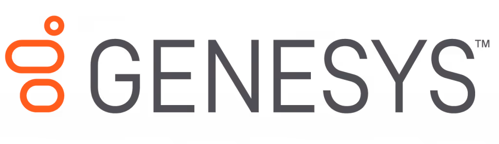 Genesys company logo with stylized orange icon and gray text.
