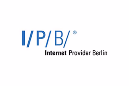 IPB Logo mit blauem Schriftzug und Text "Internet Provider Berlin" in Schwarz. Klarer, schlichter Stil.
