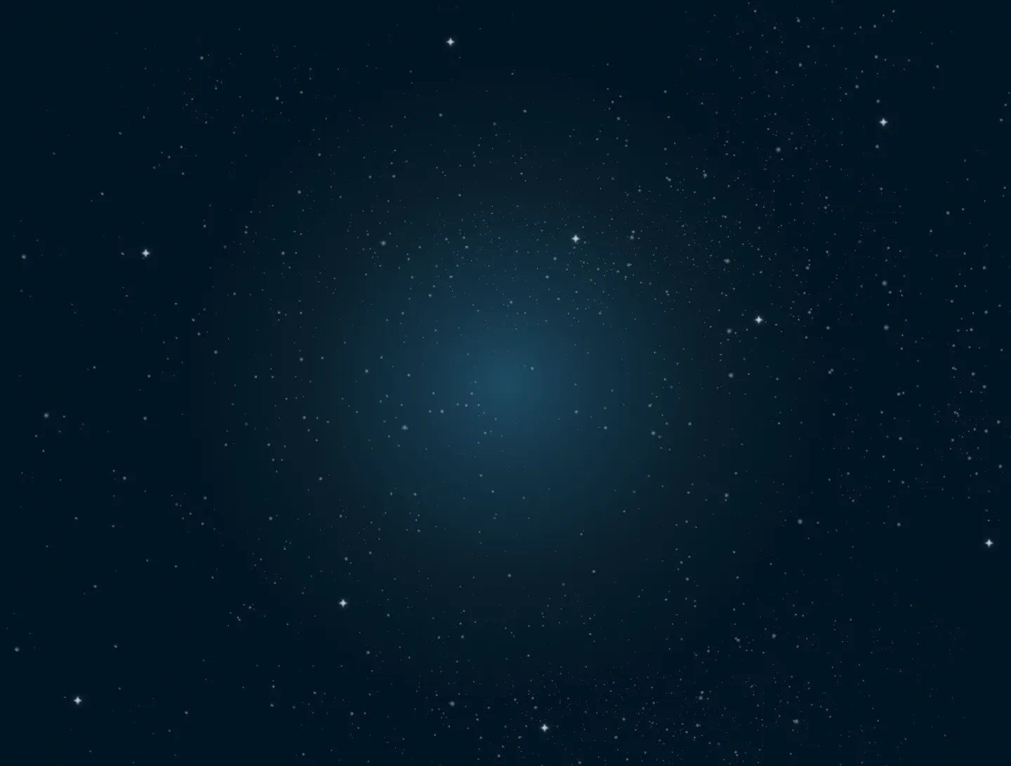 Dark blue space background with scattered small stars and a subtle glowing center.