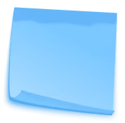A transparent, slightly curved blue note or sticky note with a glossy finish, floating on a white background.