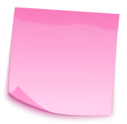 A pink sticky note with a curled bottom left corner on a white background.